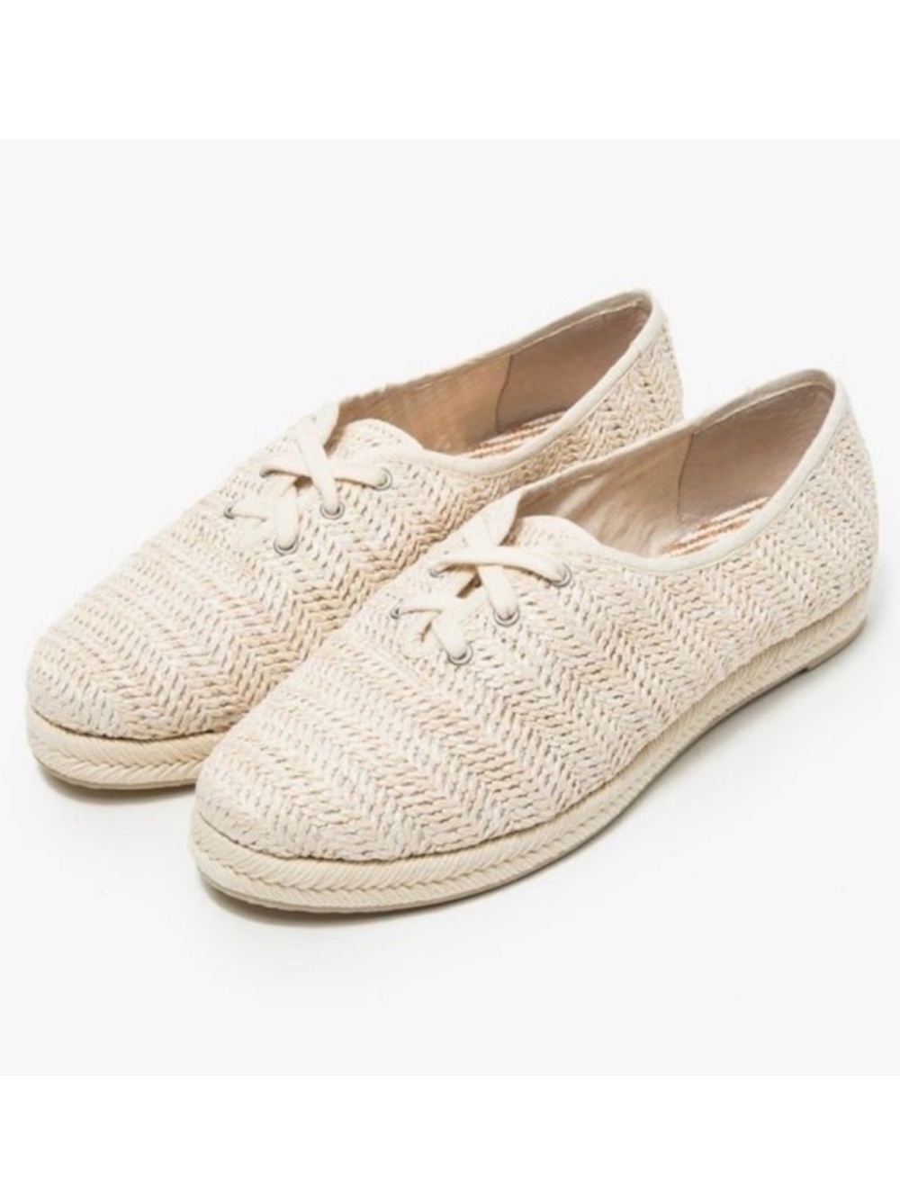 Dolce Vita Womens Jacky Rafia Shoes Size 7 Boho Lace-Up Jute Crochet Flat Ivory